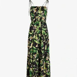 Express – Floral Square-Neck Spaghetti-strap Tie-Shoulder Ruched Tiered Maxi, XL